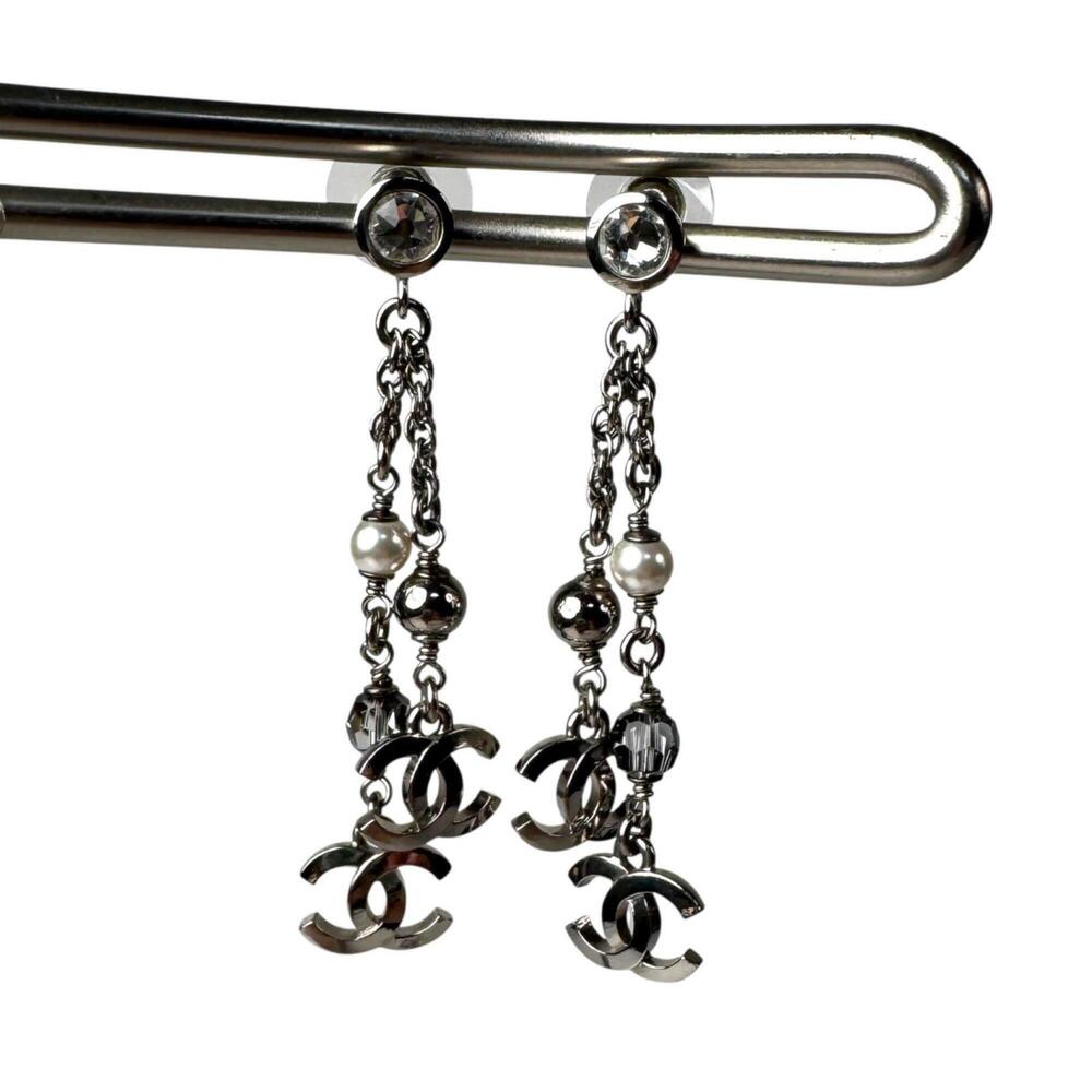 Chanel Coco Mark Long Drop Earrings (Pair) with Rhinestones and Pearls, C24K ...